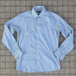 Men's Peter Millar Crown Crafted Button Down Shirt Blue White Plaid Size M